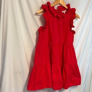 TCEC Vibrant Red Ruffle Dress SZ M 100% Cotton.